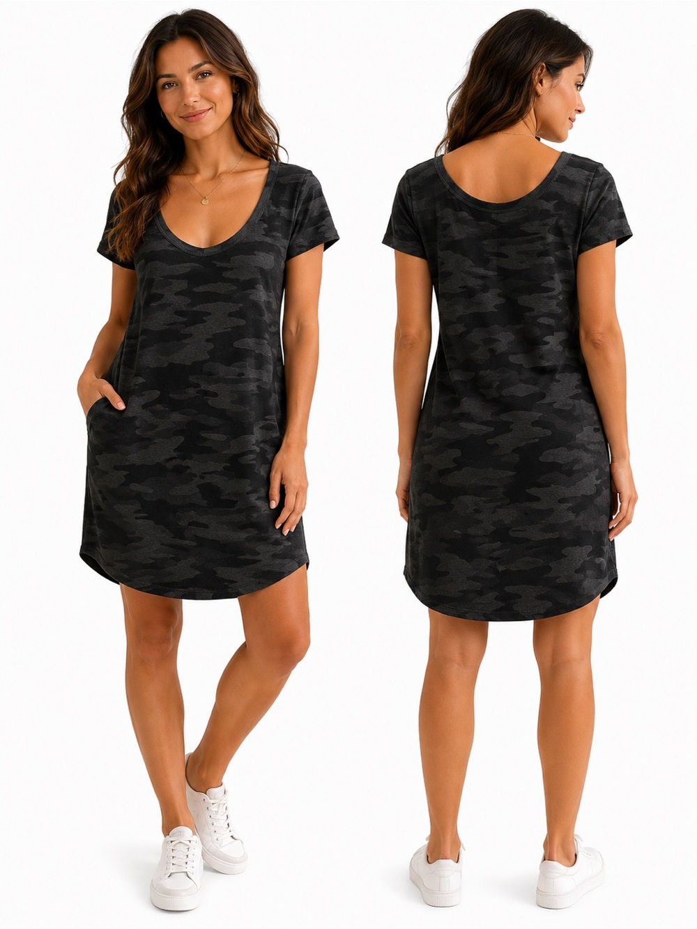 Z Supply Payton Camo T-Shirt Dress Medium‎ Black Gray Camouflage Knit Mini
